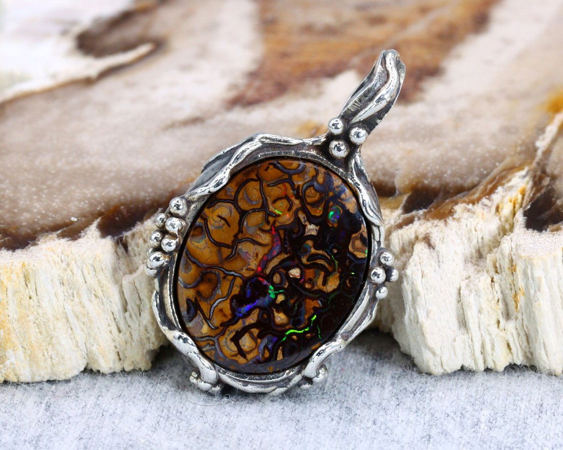 Stamped 925 Sterling Silver Australian Boulder Opal Pendant (1 of 4)