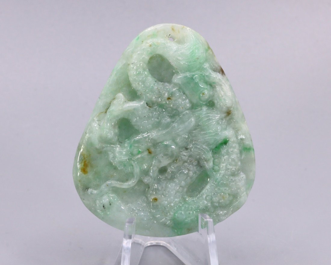 Burmese Jadeite Jade Dragon Carving Pendant Type A Grade 4.6x3.9cm (1 of 2)