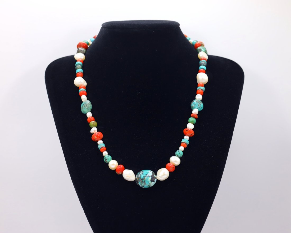 Antique Traditional Himalayan Tibetan Red Coral Turquoise Cultured Pearl Beaded Necklace 21": Thousand Planet Auction House Treasure Auction Day, all major kinds of Mineral, you will find in today's auctions. Join us and add our auction into your calendar. Today auction including Artifacts, Mi