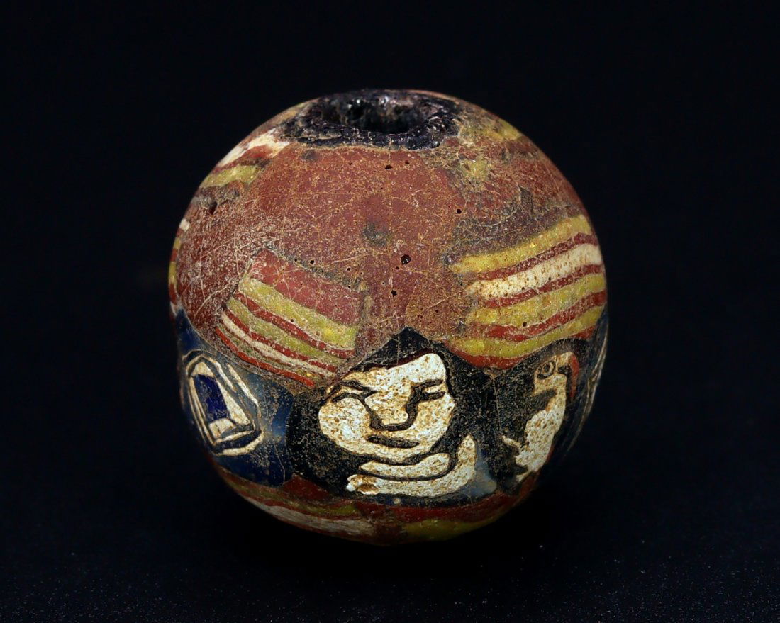 1st Century Egyptian Ancient Roman Face Glass Bead 19x19.7x19.5mm (1 of 6)