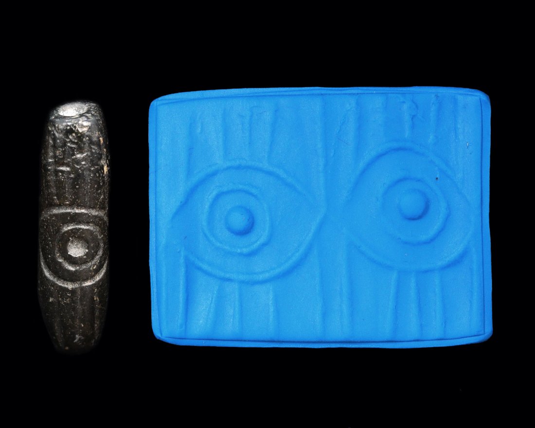Ancient Black Steatite Cylinder Seal Double Eye Bead Jemdet Nasr Era 3000BC-2900BC (1 of 7)
