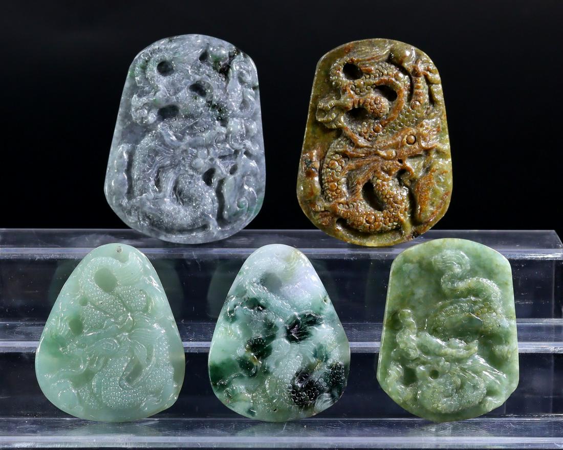 Collection of Chinese Burmese Green Jadeite Jade  Carving Pendant Locket (1 of 2)