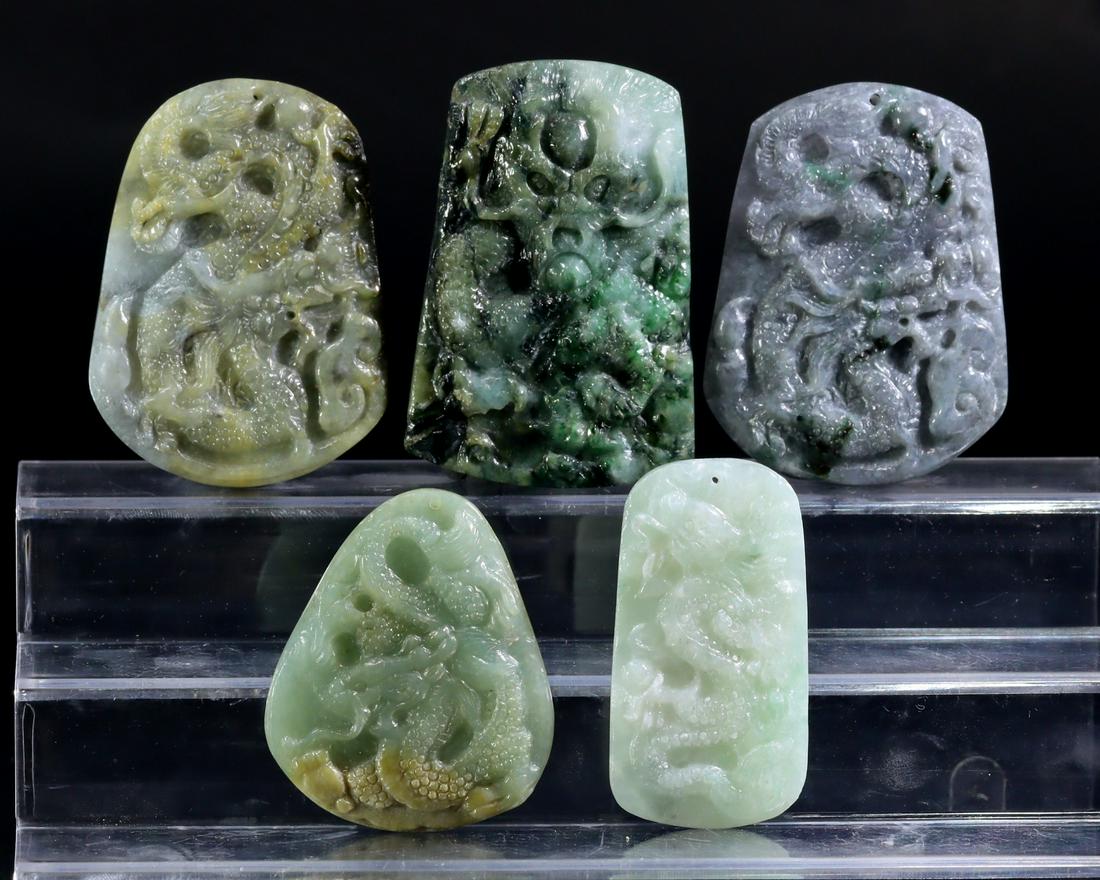 Collection of Chinese Burmese Green Jadeite Jade  Carving Pendant Locket (1 of 3)
