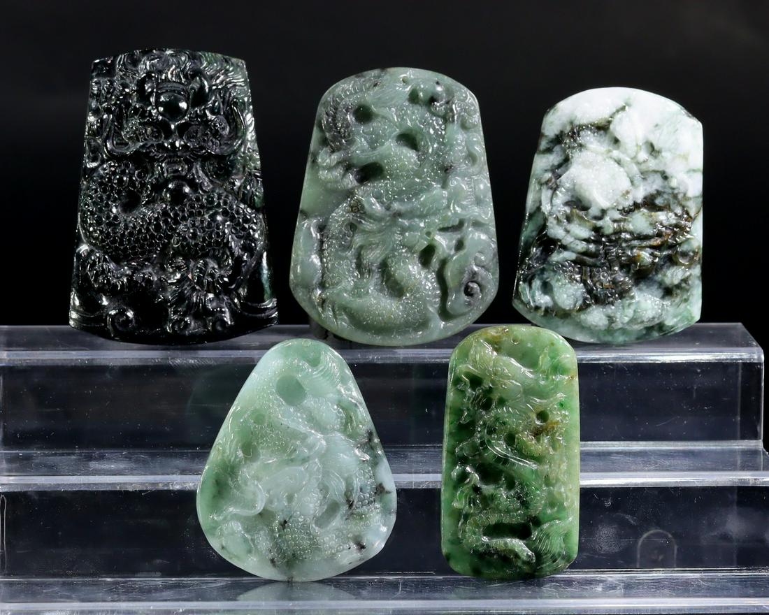 Collection of Chinese Burmese Green Jadeite Jade  Carving Pendant Locket (1 of 3)