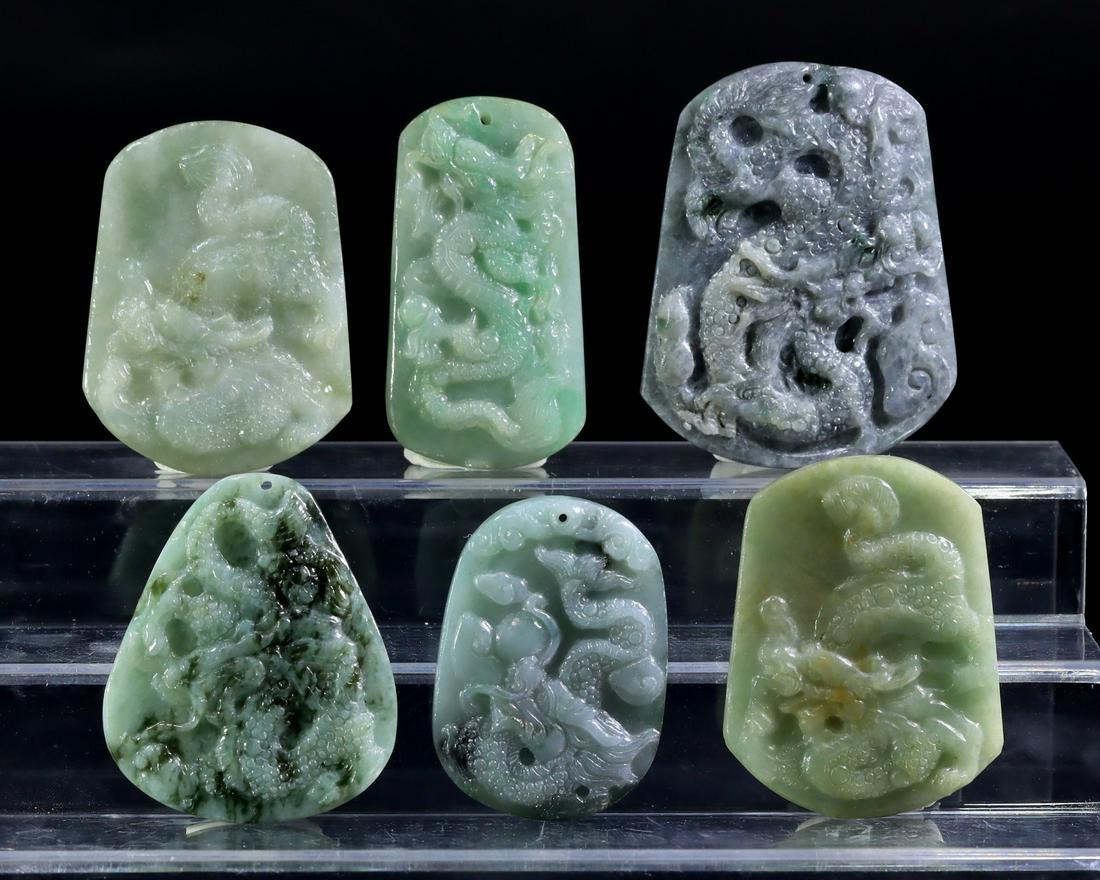 Collection of Chinese Burmese Green Jadeite Jade  Carving Pendant Locket (1 of 2)