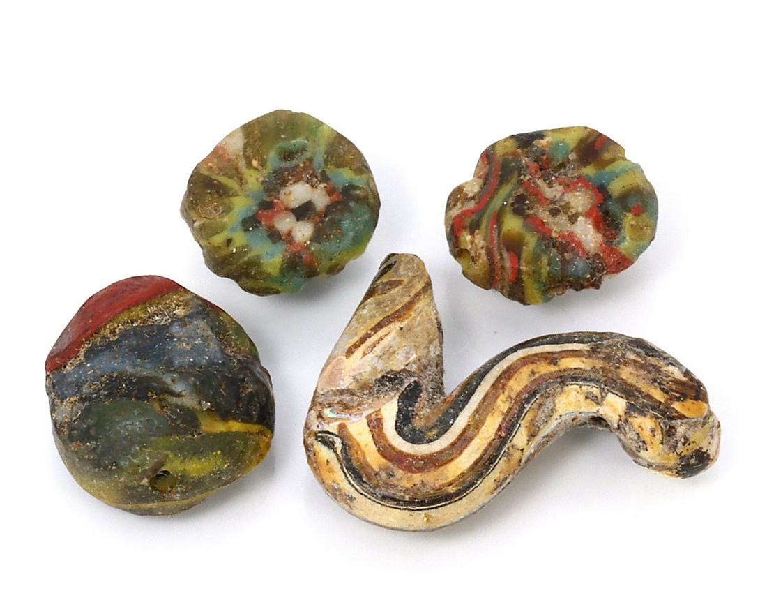 Four Ancient Viking Period Checkerboard Pattern Roman Glass Beads (1 of 3)