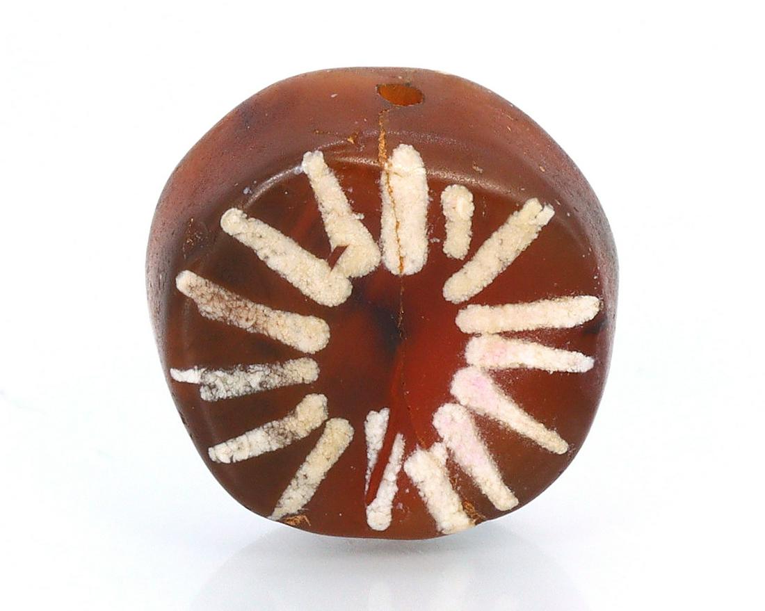 An Antique Himalayan Tibetan Carnelian Luk Mik dZi Bead with Decorated Eye: Dimension: 13x5.8mm New - Produced within the last 20 years Vintage - Over 20 years of age but less than 100 years of age Antique - Over 100 years of age but less than 500 years of age Ancient - Over 