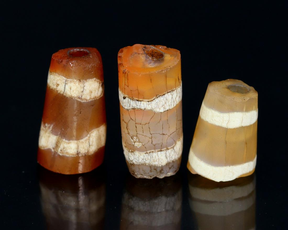 Three Antique Himalayan Tibetan Carnelian Double Stripes Chung dZi Beads (1 of 4)