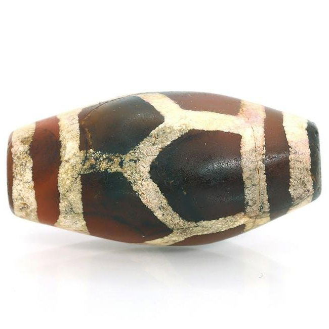 An Antique Tibetan Barrel Shaped Tortoise Back Phum dZi Bead Asian Art Collection (1 of 4)