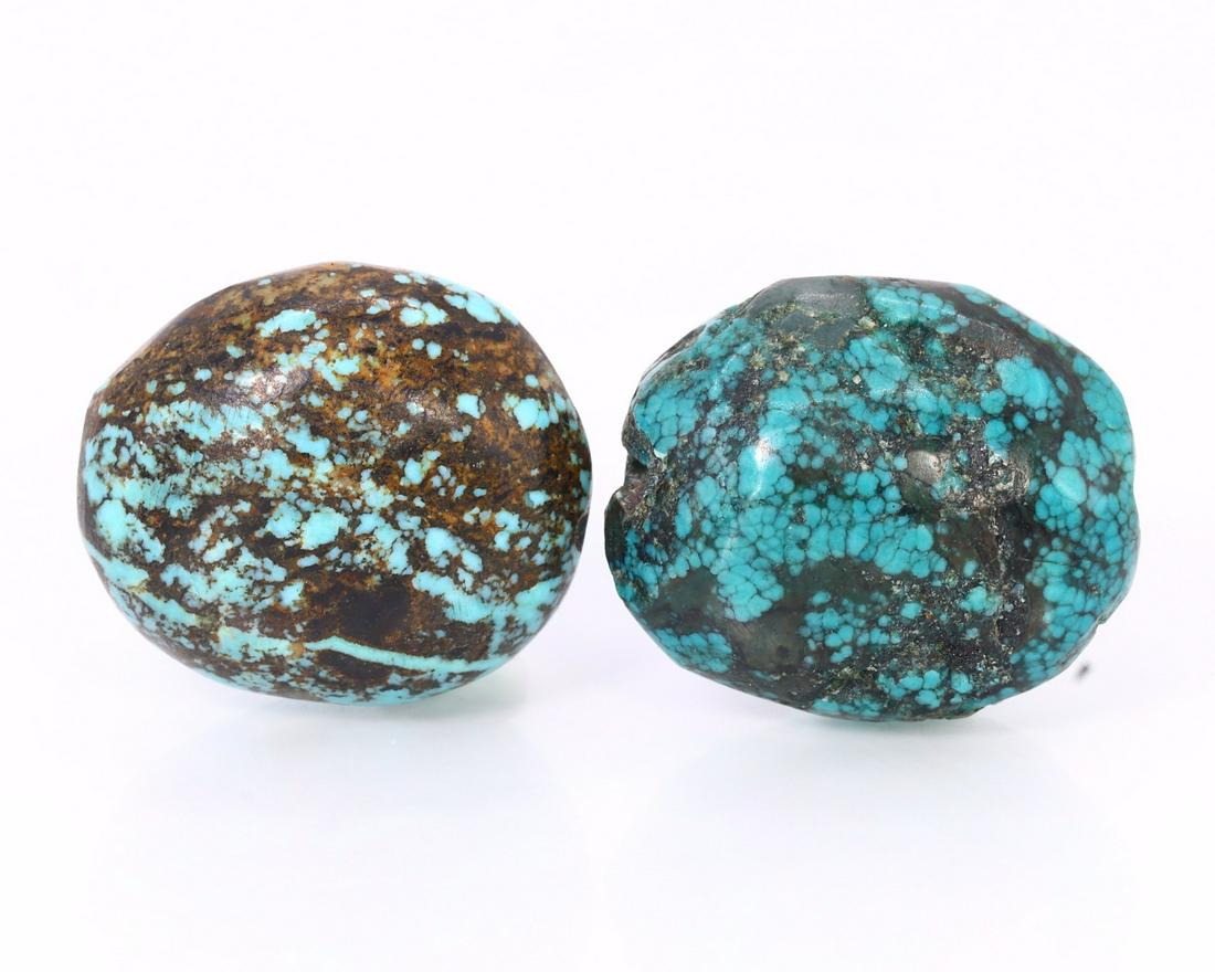 Two Vintage or Antique Himalayan Tibetan Spiderweb Pattern Chinese Turquoise Beads (1 of 4)