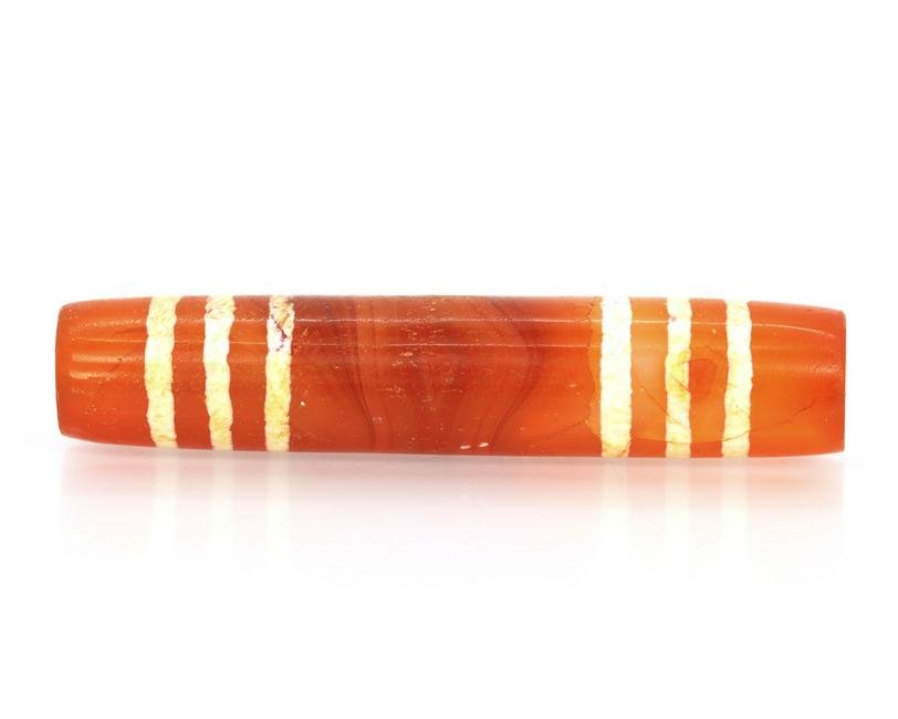 An Antique Tibetan Original Bow Shape 6 Stripes Chung dZi Bead Asian Art Collection (1 of 4)