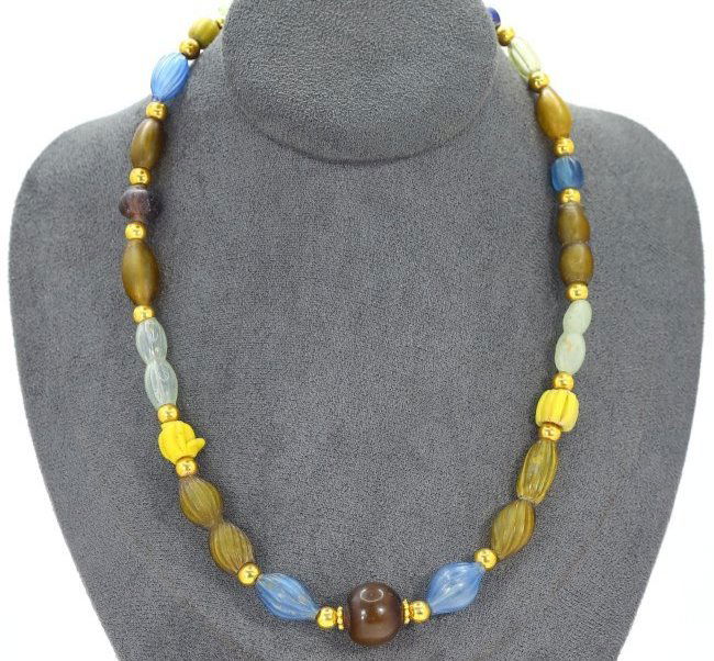 An Antique Roman Glass Venetian Jack Reece Beaded Antique Necklace Pendant (1 of 3)