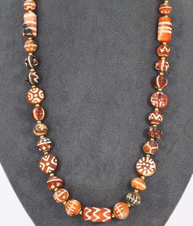 An Ancient Western Asiatic Carnelian Agate dZi Beads Necklace Tibetan Asian Antique (1 of 4)