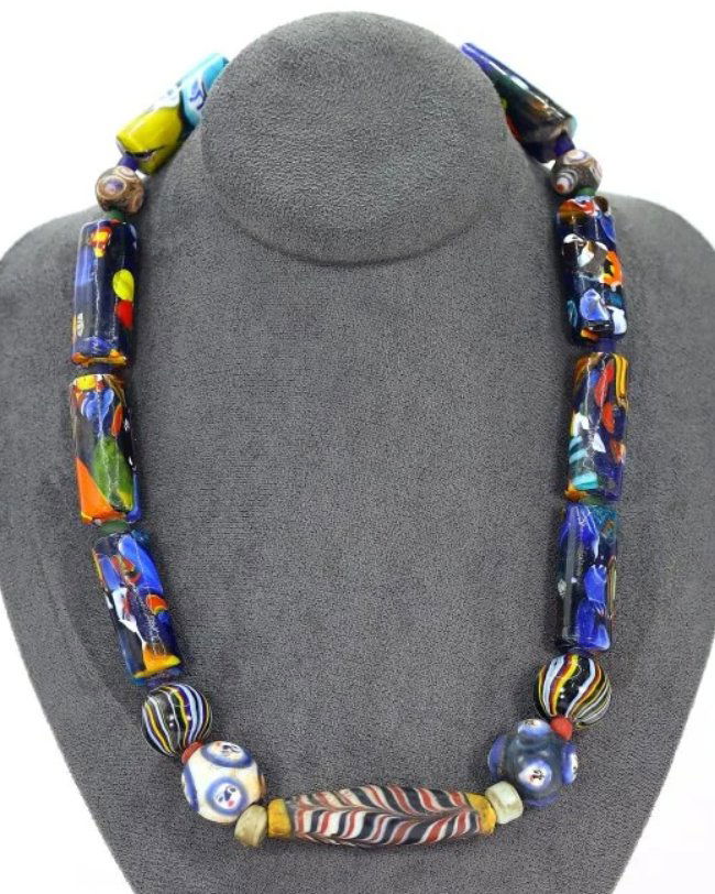 Venetian Mosaic Millefiori Lampwork Glass Beads Beaded Necklace Pendant (1 of 3)