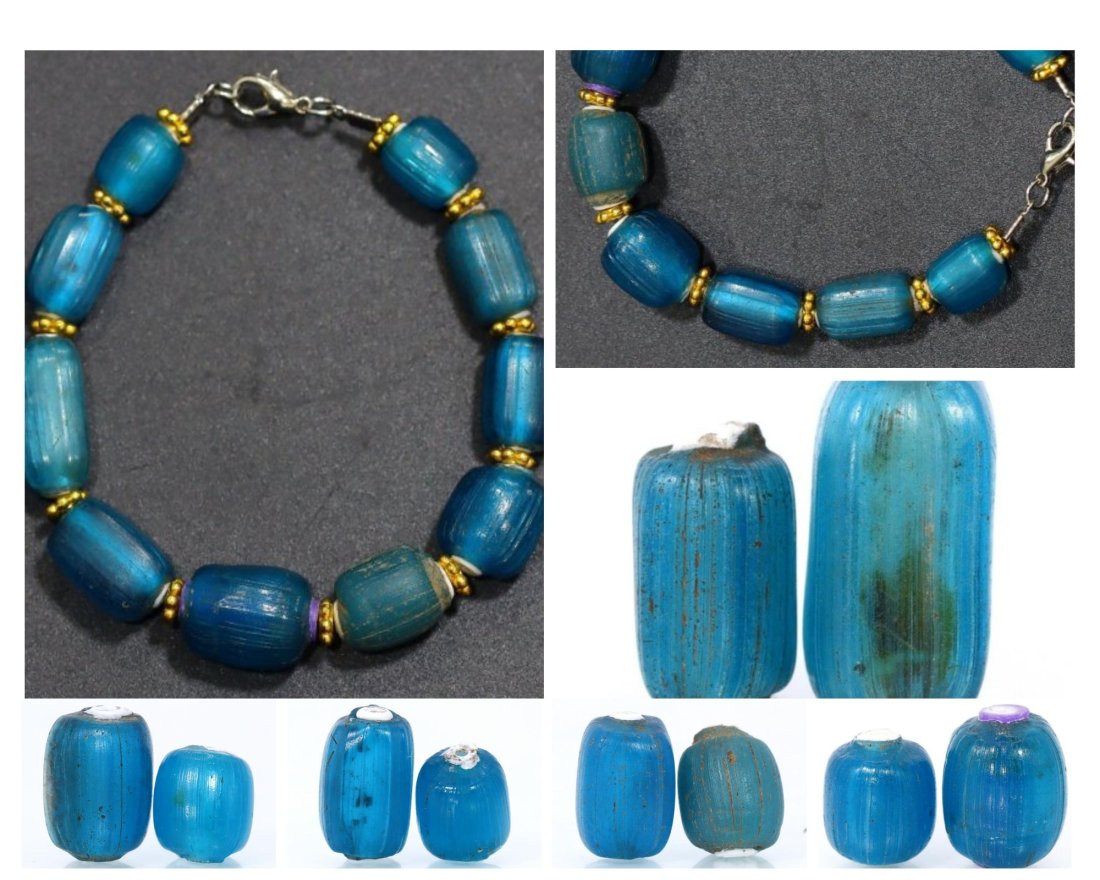 An Ancient 10 Beads Bracelet Ancient Egyptian Blue Glass Ancient Art Glass Paperweights: Length: 7 31/64 inches Thousand Planet Auction House Season 2 Asian Treasure Hunt Auction, auction including Abstract Oil Painting, Sculptures & Carvings, Statues & Statuettes, Bust Carving, Signet Ri