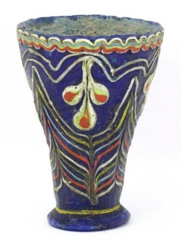 4 21/64 Inches Ancient Western Asiatic Phoenician Roman Glass Cup: Dimension: 4 21/64 inches Thousand Planet Auction House Season 2 Asian Treasure Hunt Auction, auction including Abstract Oil Painting, Sculptures & Carvings, Statues & Statuettes, Bust Carving, Signet
