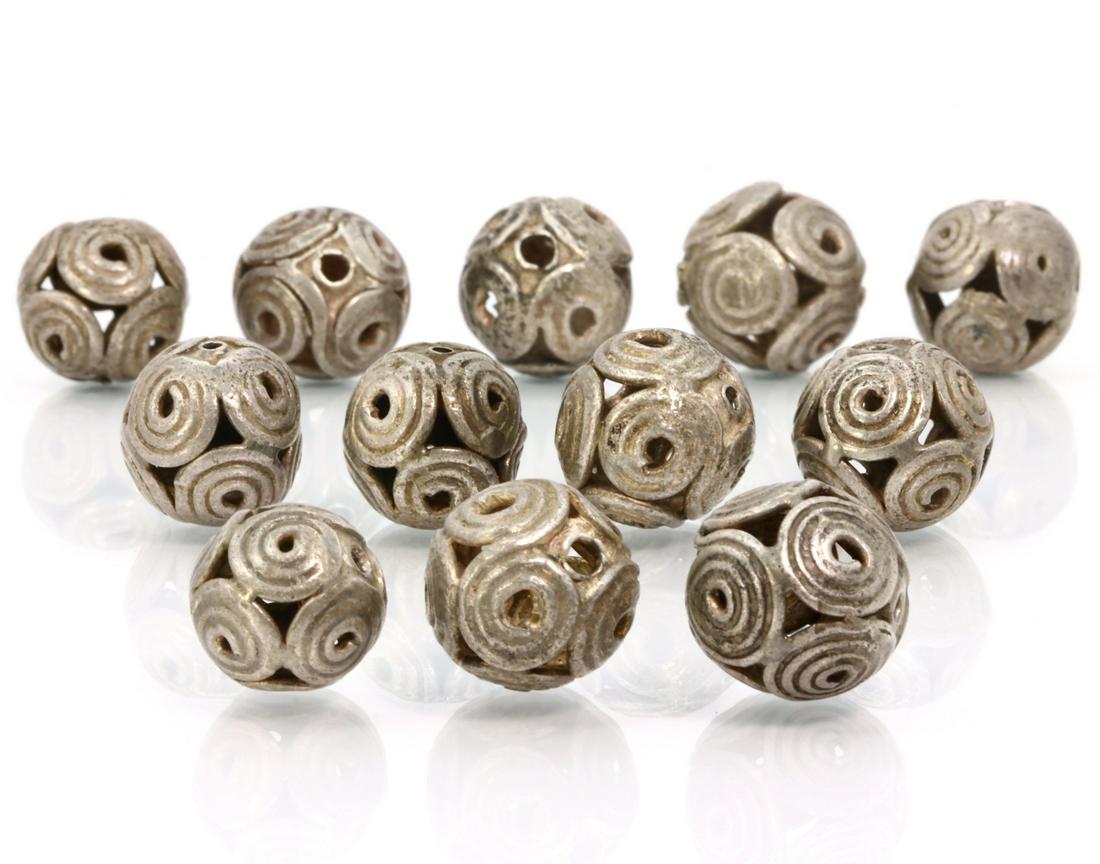 Collection of Twelve Antique Swirl Design Persian Antique Silver: Dimension: 15x15mm Thousand Planet Auction House Season 2 Asian Treasure Hunt Auction, auction including Abstract Oil Painting, Sculptures & Carvings, Statues & Statuettes, Bust Carving, Signet Rings,