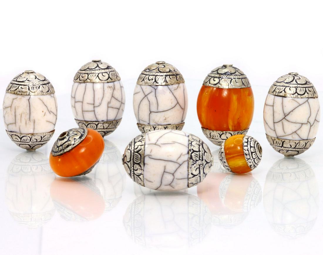 Collection of Vintage Tibetan Turquoise Amber Resin Beads: Dimension: 33x22mm Thousand Planet Auction House Season 2 Asian Treasure Hunt Auction, auction including Abstract Oil Painting, Sculptures & Carvings, Statues & Statuettes, Bust Carving, Signet Rings,