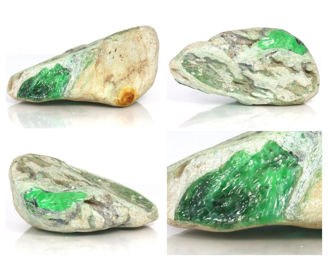Chinese Imperial Green Jadeite Jade Rough Gems Grade: Dimension: 4 23/32 inches Thousand Planet Auction House Season 2 Asian Treasure Hunt Auction, auction including Abstract Oil Painting, Sculptures & Carvings, Statues & Statuettes, Bust Carving, Signet