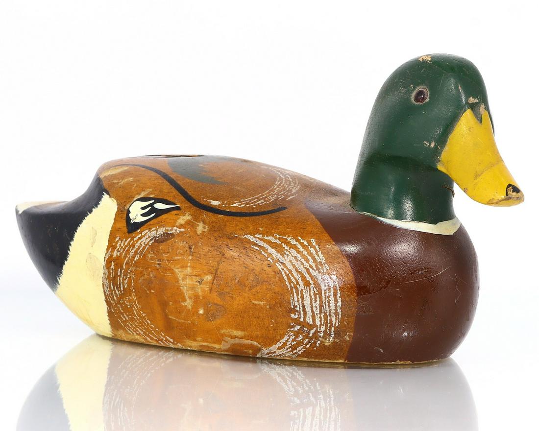 Vintage Wood Mallard Duck Decoy Hand Carved Painted Wooden Folk Art Duck: Dimension: 7 3/32 inches Thousand Planet Auction House Season 2 Asian Treasure Hunt Auction, auction including Abstract Oil Painting, Sculptures & Carvings, Statues & Statuettes, Bust Carving, Signet 