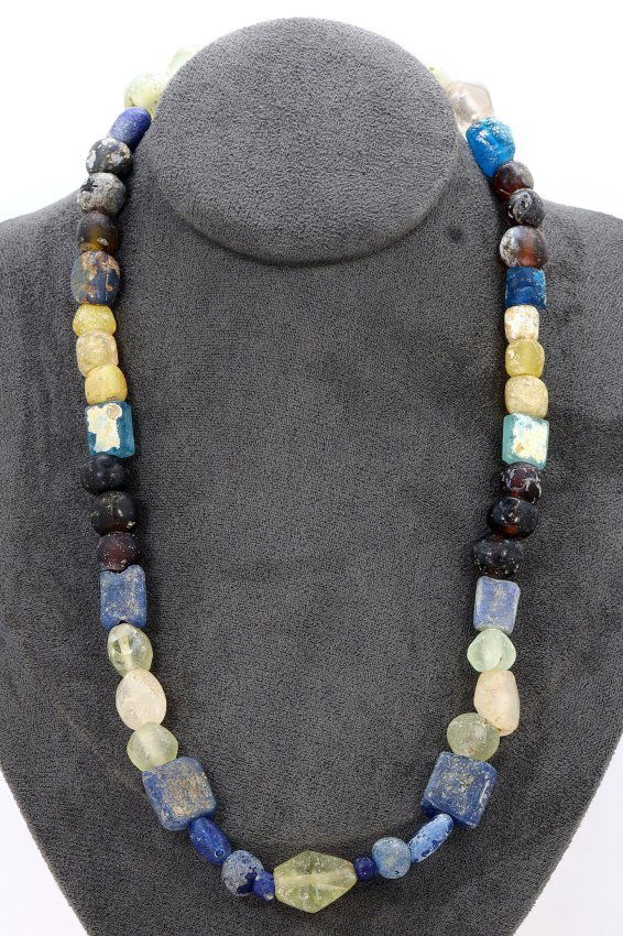 Antique Western Asiatic Ancient Egyptian Patinated Glass Beaded Necklace: Dimension: 20 15/32 inches Thousand Planet Auction House Season 2 Asian Treasure Hunt Auction, auction including Abstract Oil Painting, Sculptures & Carvings, Statues & Statuettes, Bust Carving, Signe