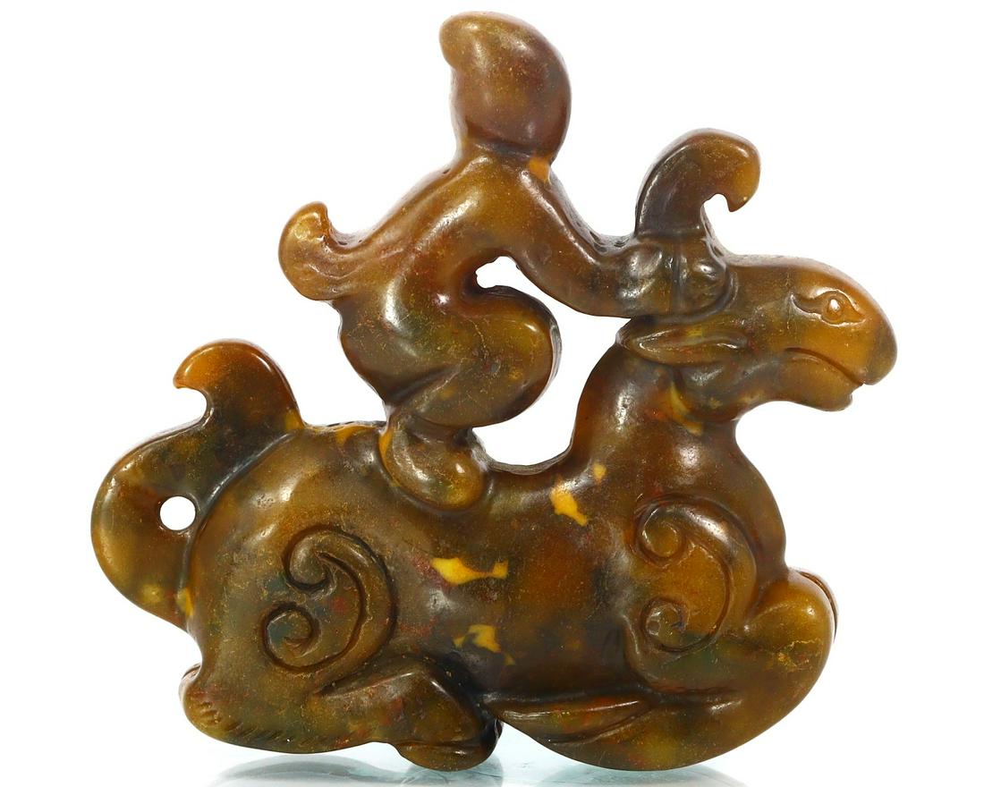 Asian Handmade Monkey Riding Horse Carving Chinese Jade Carving Art Home Decoration: Length: 2 23/32 inches Thousand Planet Auction House Season 2 Asian Treasure Hunt Auction, auction including Abstract Oil Painting, Sculptures & Carvings, Statues & Statuettes, Bust Carving, Signet Ri