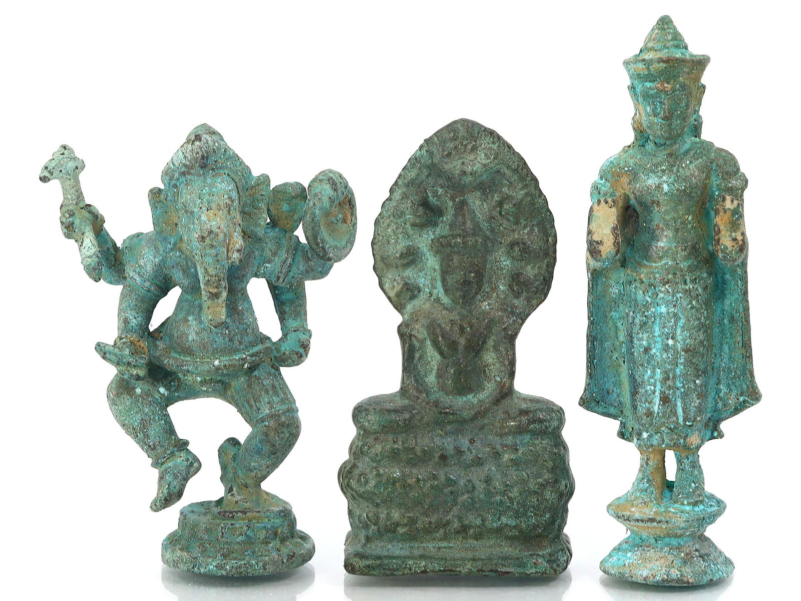 Three Southeast Asian Antique Bronze Buddha Sculpture Statues Decoration Objects: Length: 2 61/64 inches Thousand Planet Auction House Season 2 Asian Treasure Hunt Auction, auction including Abstract Oil Painting, Sculptures & Carvings, Statues & Statuettes, Bust Carving, Signet Ri