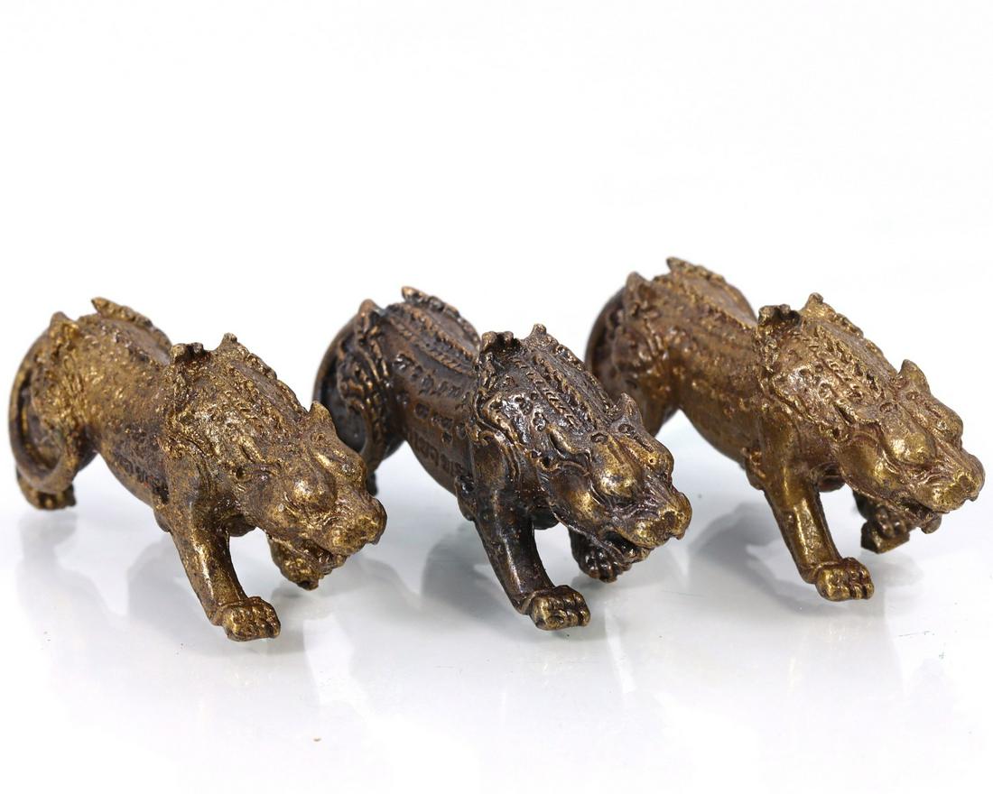 Three Indo-China Asian Tigers Sculpture Decorative Objects: Length: 1 11/16 inches Thousand Planet Auction House Season 2 Asian Treasure Hunt Auction, auction including Abstract Oil Painting, Sculptures & Carvings, Statues & Statuettes, Bust Carving, Signet Ri