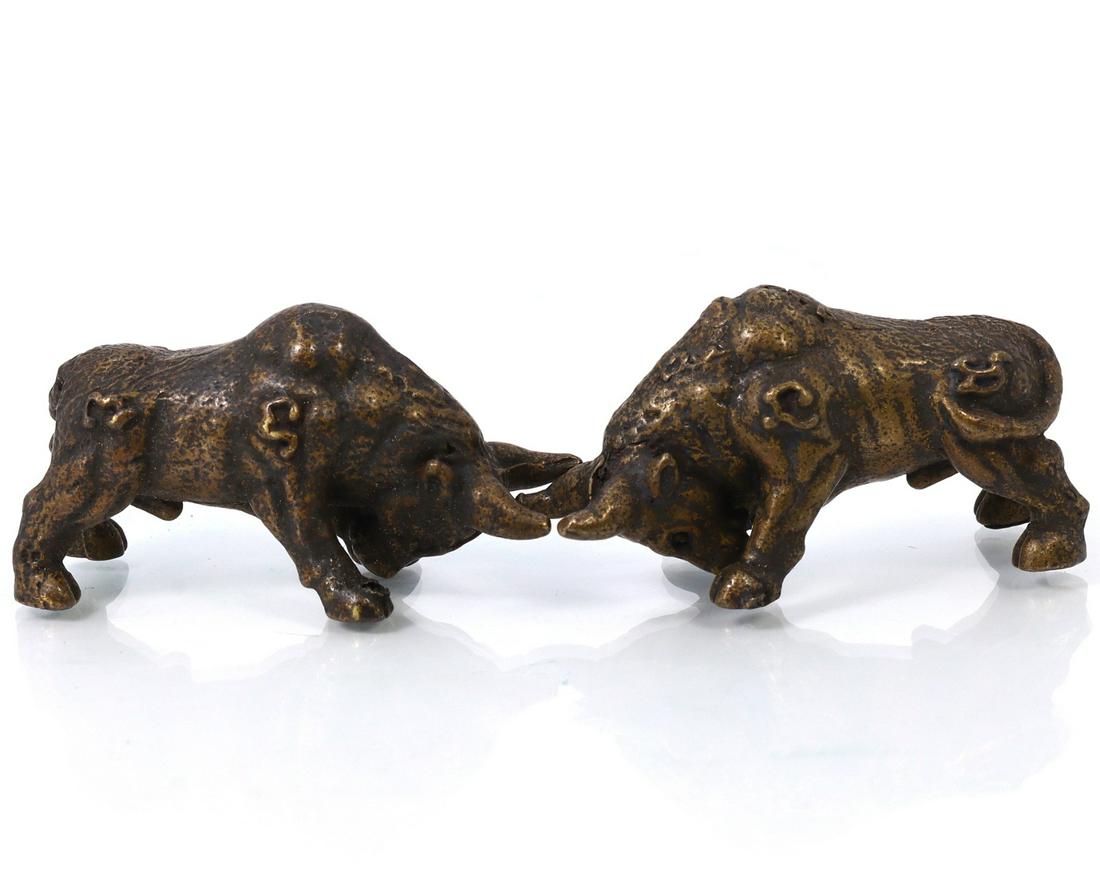 Two Indo-China Asian Antique bulls Sculpture Decorative Objects: Length: 1 3/8 inches Thousand Planet Auction House Season 2 Asian Treasure Hunt Auction, auction including Abstract Oil Painting, Sculptures & Carvings, Statues & Statuettes, Bust Carving, Signet Ring