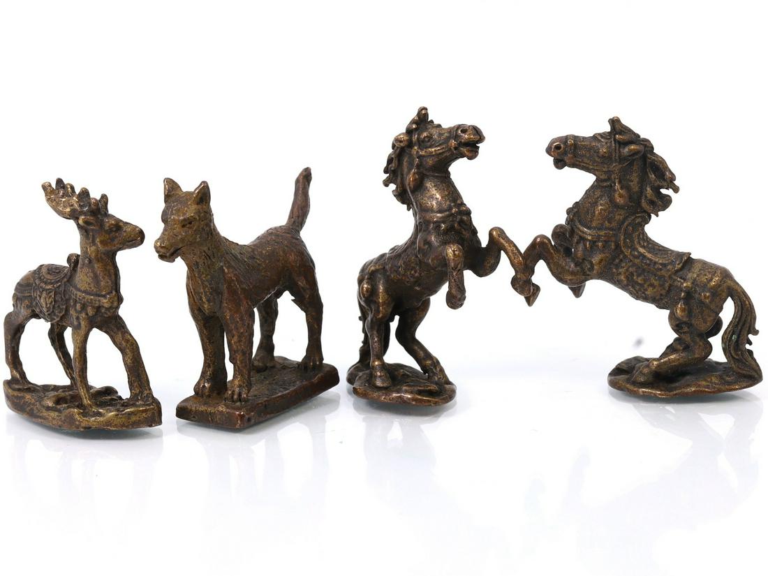 Four Indo-China Asian Animals Sculpture Decorative Objects: Length: 1 3/8 inches Thousand Planet Auction House Season 2 Asian Treasure Hunt Auction, auction including Abstract Oil Painting, Sculptures & Carvings, Statues & Statuettes, Bust Carving, Signet Ring