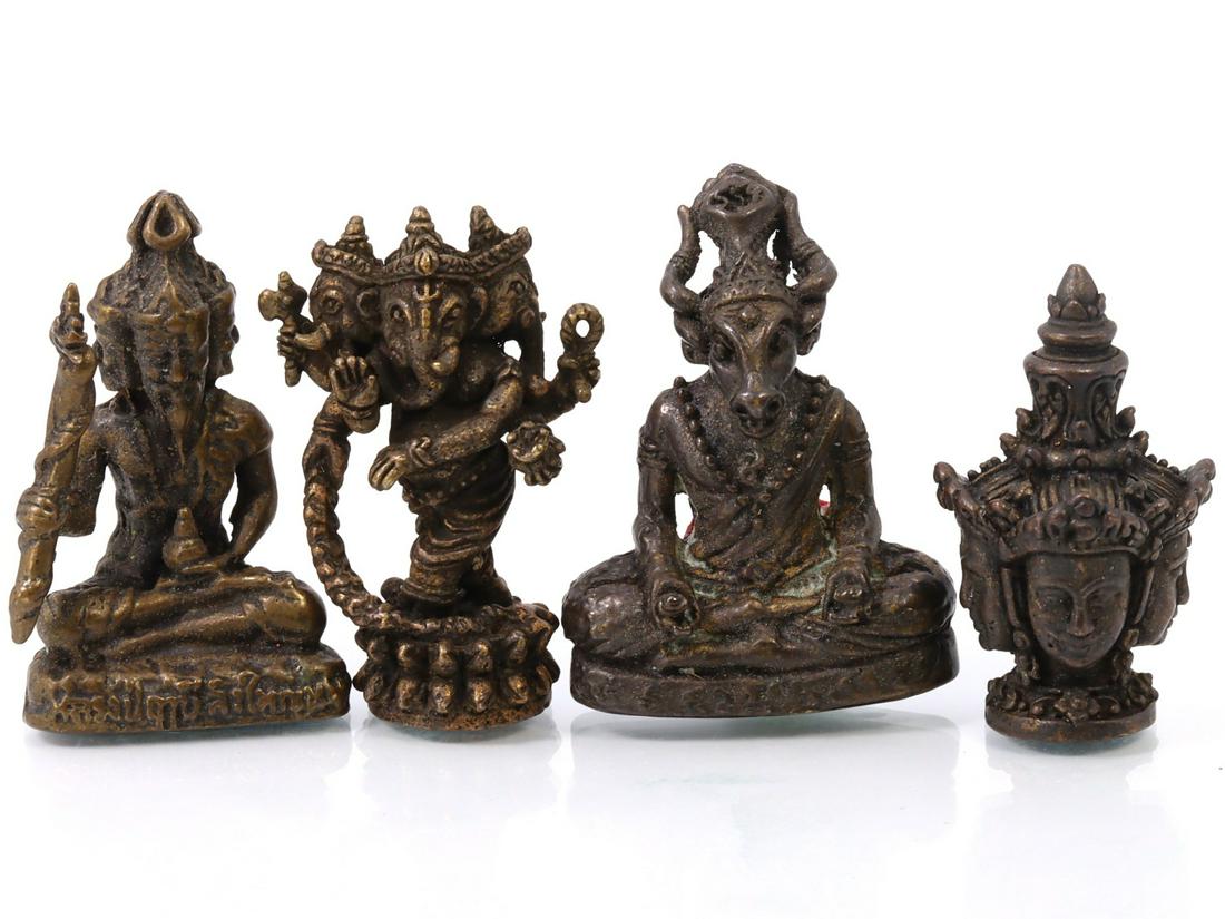 Four Indo-China Asian Buddhas Sculpture Decorative Objects: Length: 1 3/8 inches Thousand Planet Auction House Season 2 Asian Treasure Hunt Auction, auction including Abstract Oil Painting, Sculptures & Carvings, Statues & Statuettes, Bust Carving, Signet Ring