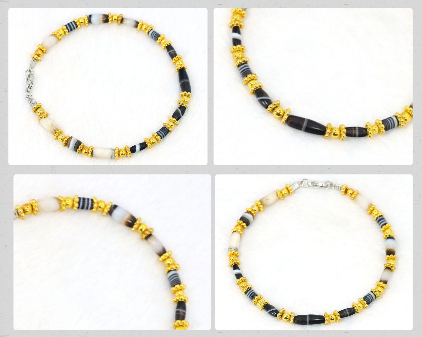 An Antique Western Asiatic Banded Agate Beads Bracelet: Length: 8 21/32inches Thousand Planet Auction House Season 2 Asian Treasure Hunt Auction, auction including Abstract Oil Painting, Sculptures & Carvings, Statues & Statuettes, Bust Carving, Signet Rin