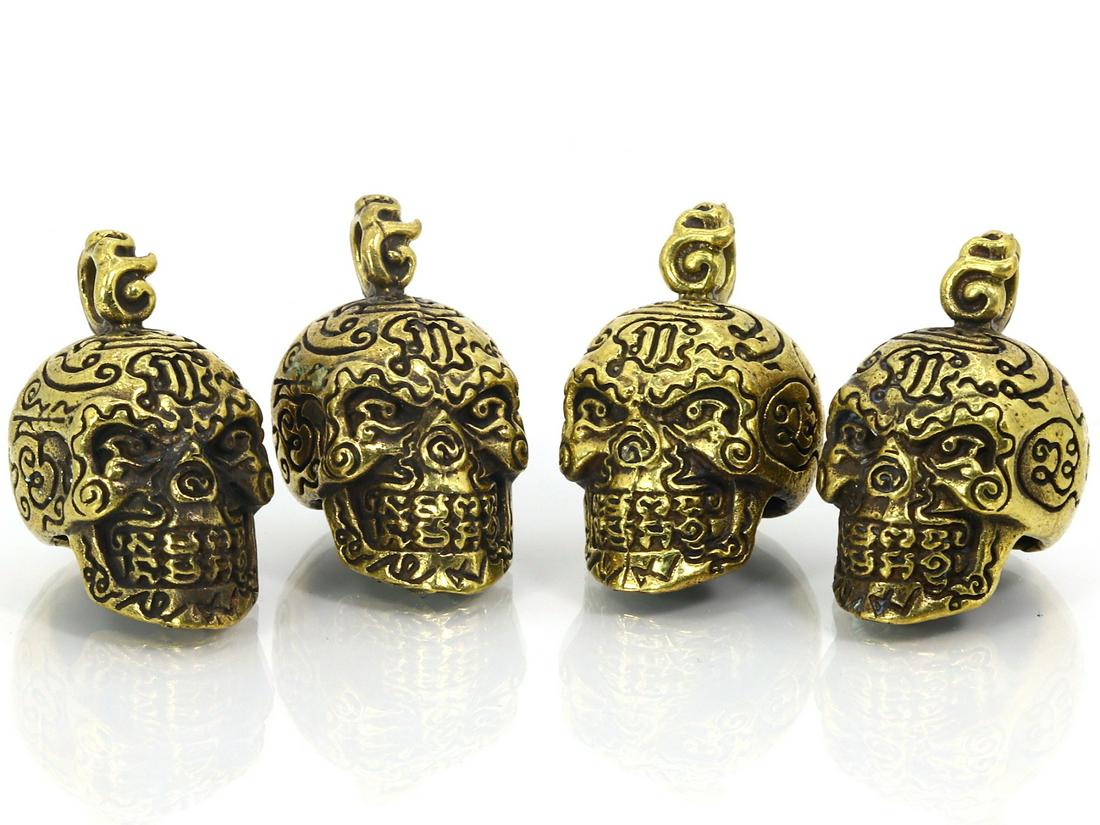 Four Ghost Skull Devil Brass Protect Talisman Magic Holy Pendants: Length: 63/64 inches Thousand Planet Auction House Season 2 Asian Treasure Hunt Auction, auction including Abstract Oil Painting, Sculptures & Carvings, Statues & Statuettes, Bust Carving, Signet Ring