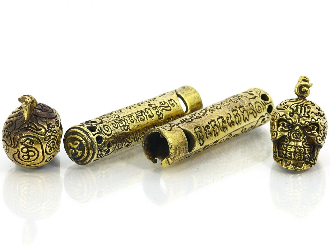 Two Siamese Buddha Amulets Thai Pendants Skull Takrut: Length: 2 11/64 inches Thousand Planet Auction House Season 2 Asian Treasure Hunt Auction, auction including Abstract Oil Painting, Sculptures & Carvings, Statues & Statuettes, Bust Carving, Signet Ri