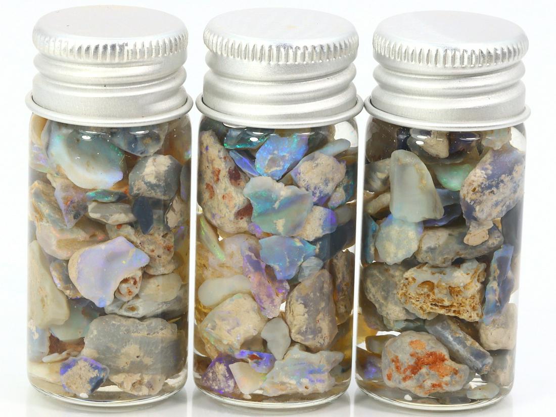 Group of 3 Jars Australian Lightning Ridge Black Opal Rough: Dimension: 5-16mm Thousand Planet Auction House Season 2 Asian Treasure Hunt Auction, auction including Abstract Oil Painting, Sculptures & Carvings, Statues & Statuettes, Bust Carving, Signet Rings,