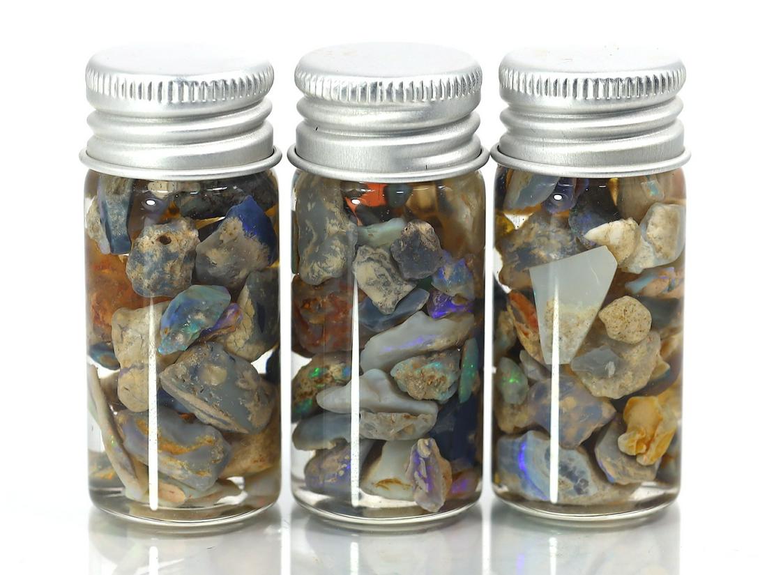 Group of 3 Jars Australian Lightning Ridge Black Opal Rough: Dimension: 5-18mm Thousand Planet Auction House Season 2 Asian Treasure Hunt Auction, auction including Abstract Oil Painting, Sculptures & Carvings, Statues & Statuettes, Bust Carving, Signet Rings,