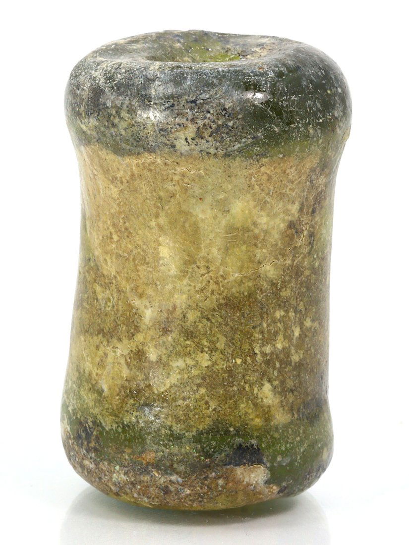 An Ancient Western Asiatic Roman Glass Unguentarium Flask Vessel Art Antique: Length: 1 31/32 inches Thousand Planet Auction House Season 2 Asian Treasure Hunt Auction, auction including Abstract Oil Painting, Sculptures & Carvings, Statues & Statuettes, Bust Carving, Signet Ri