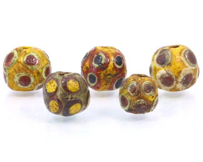 Five Medieval Mosaic Millefiori Glass Beads Art of Antique Western Asiatic Beads: Dimension: 15x14x13mm Thousand Planet Auction House Season 2 Asian Treasure Hunt Auction, auction including Abstract Oil Painting, Sculptures & Carvings, Statues & Statuettes, Bust Carving, Signet Rin
