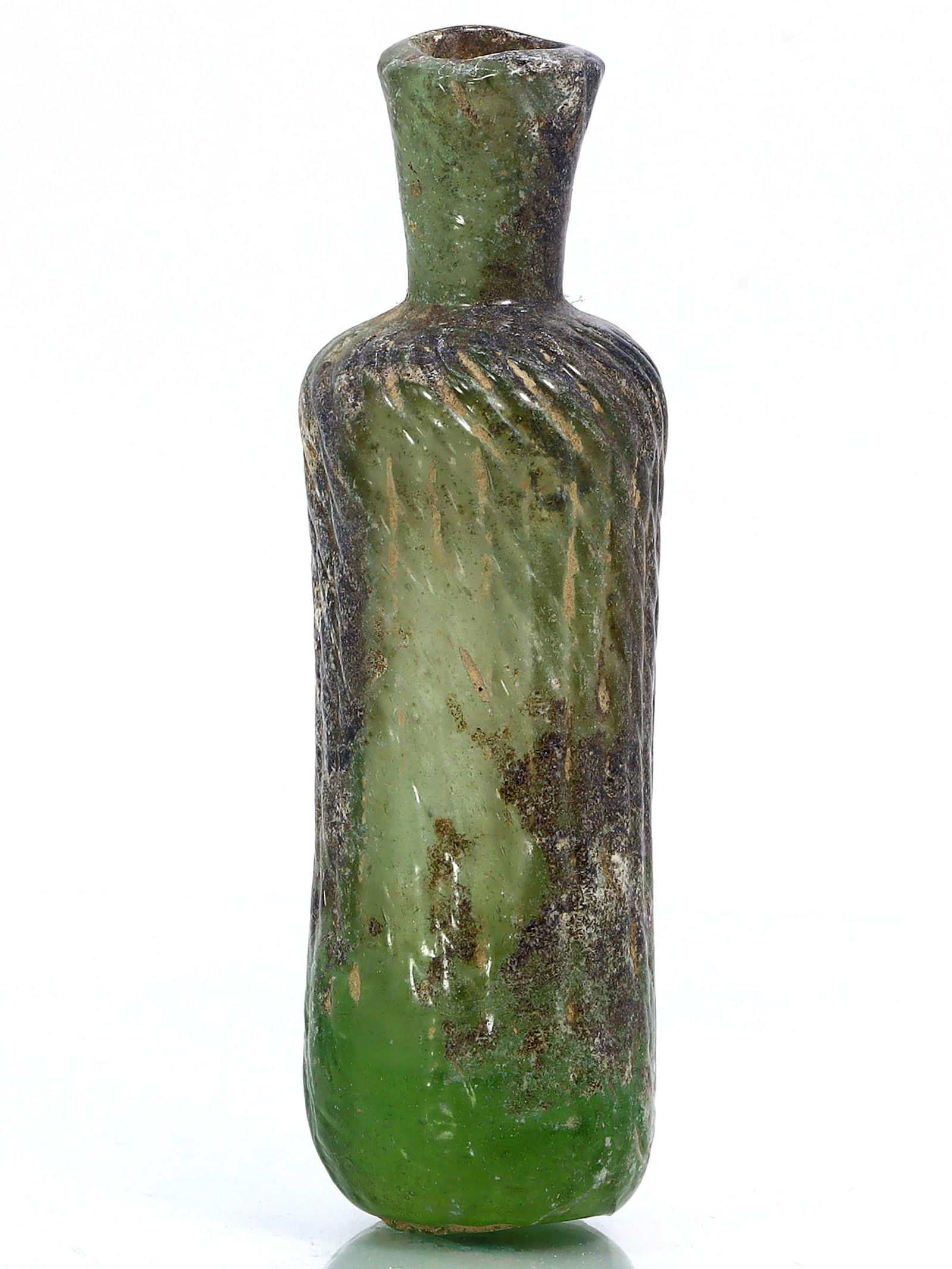 An Ancient Western Asiatic Roman Glass Unguentarium Flask Vessel Art Antique: Length: 3 47/64 inches Thousand Planet Auction House Season 2 Asian Treasure Hunt Auction, auction including Abstract Oil Painting, Sculptures & Carvings, Statues & Statuettes, Bust Carving, Signet Ri