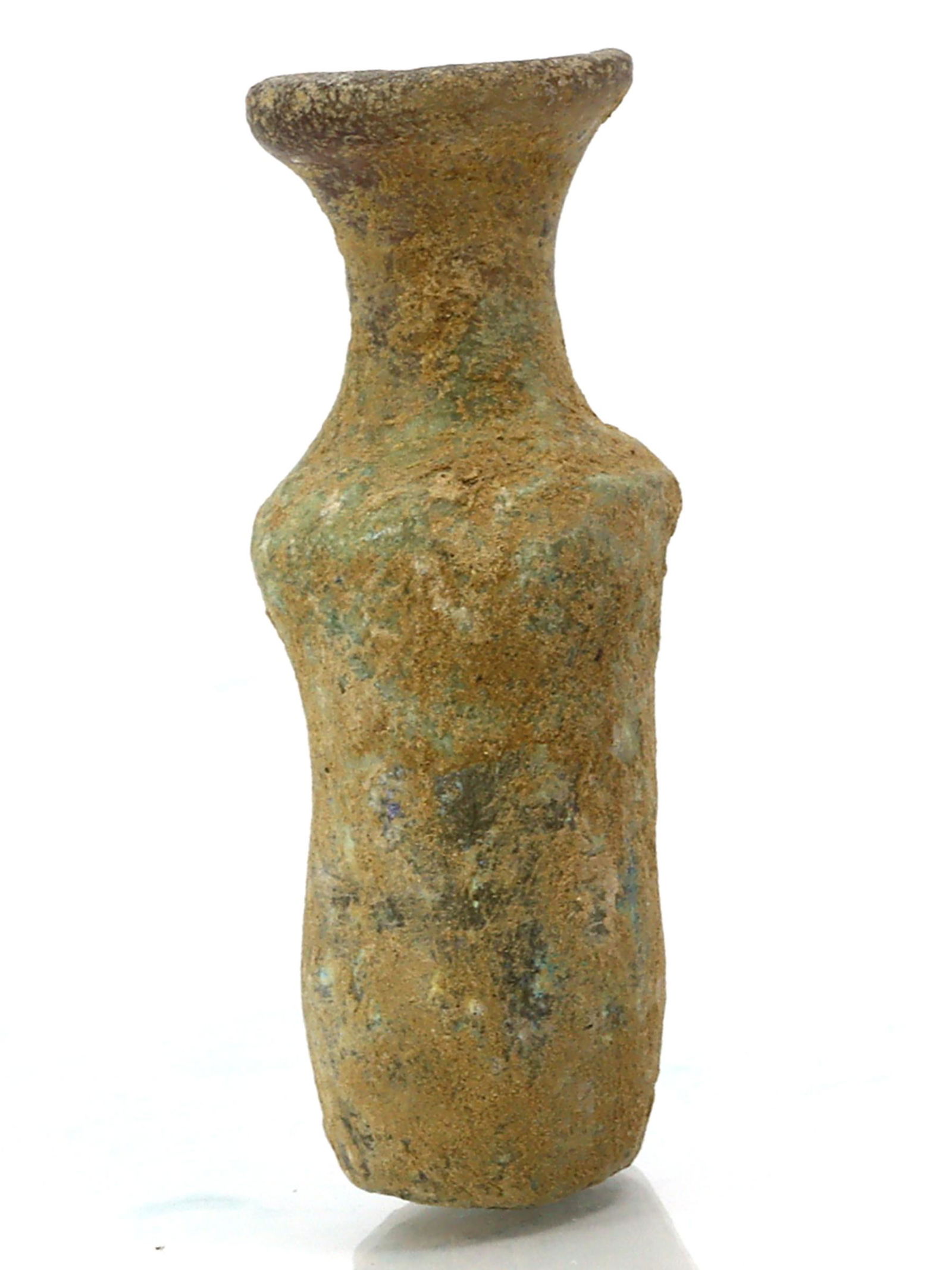 An Ancient Western Asiatic Roman Glass Unguentarium Flask Vessel Art Antique: Length: 1 31/32 inches Thousand Planet Auction House Season 2 Asian Treasure Hunt Auction, auction including Abstract Oil Painting, Sculptures & Carvings, Statues & Statuettes, Bust Carving, Signet Ri