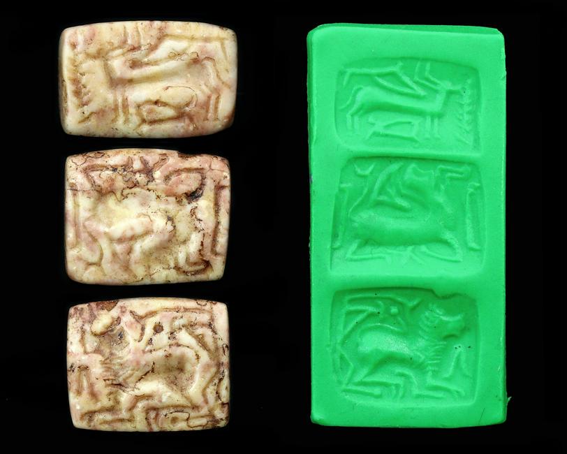 An Ancient Mesopotamian Historical Three Faces Triangle Stamp Seal Bead Collection: Dimension: 17x13.5x11mm Thousand Planet Auction House Season 2 Asian Treasure Hunt Auction, auction including Abstract Oil Painting, Sculptures & Carvings, Statues & Statuettes, Bust Carving, Signet R