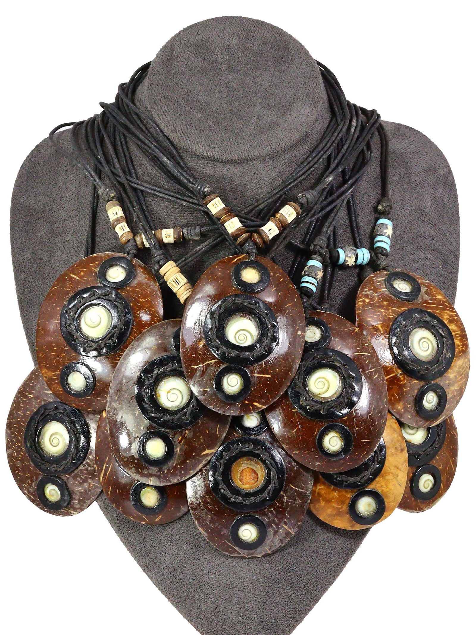 Collection of ten Vintage Coconut Shell Necklace Pendants: Dimension: 2 23/64inches Thousand Planet Auction House Season 2 Asian Treasure Hunt Auction, auction including Abstract Oil Painting, Sculptures & Carvings, Statues & Statuettes, Bust Carving, Signet
