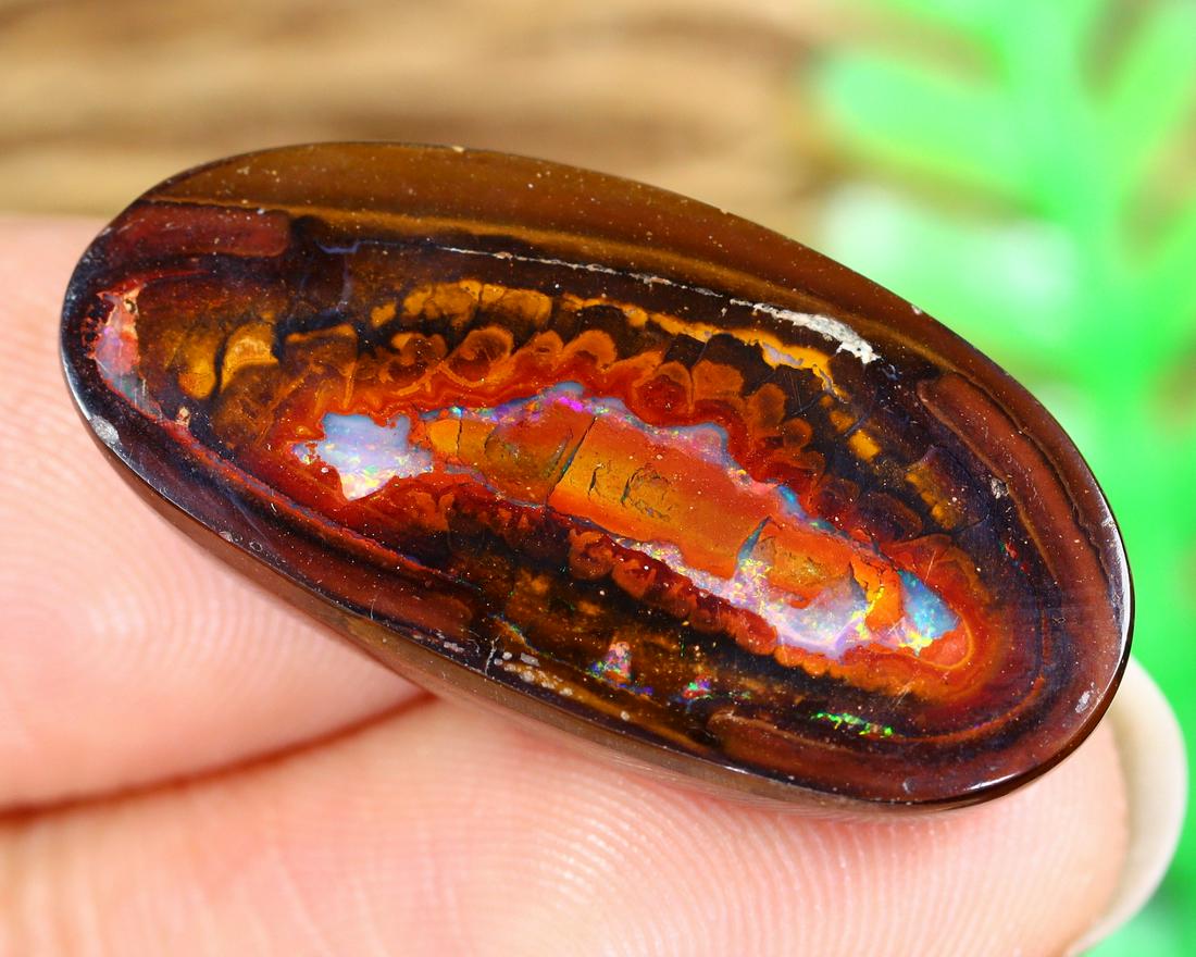 20.2Ct Natural Loose Australian Koroit Yowah Boulder Opal Cabochon: Dimension: 26x13mm Natural History of Australian Opal & Mineral Auction by Thousand Planet Auction House featuring the beauty of Boulder Opal art in cabochon cutting and rough, well known Australian L