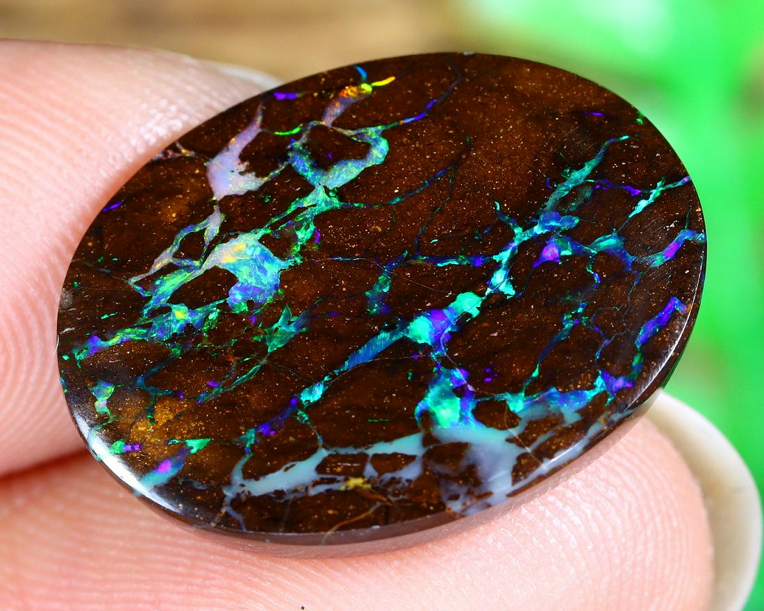 11.45Ct Natural Loose Australian Koroit Yowah Boulder Opal Cabochon: Dimension: 18.8x14.3mm Natural History of Australian Opal & Mineral Auction by Thousand Planet Auction House featuring the beauty of Boulder Opal art in cabochon cutting and rough, well known Australi