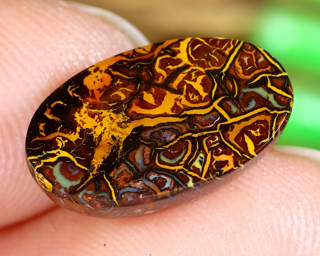 3.95Ct Natural Loose Australian Koroit Yowah Boulder Opal Cabochon: Dimension: 13.6x8.2mm Natural History of Australian Opal & Mineral Auction by Thousand Planet Auction House featuring the beauty of Boulder Opal art in cabochon cutting and rough, well known Australia