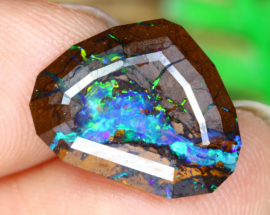 4.4Ct Natural Loose Australian Koroit Yowah Boulder Opal Faceted: Dimension: 14.3x11.1mm Natural History of Australian Opal & Mineral Auction by Thousand Planet Auction House featuring the beauty of Boulder Opal art in cabochon cutting and rough, well known Australi