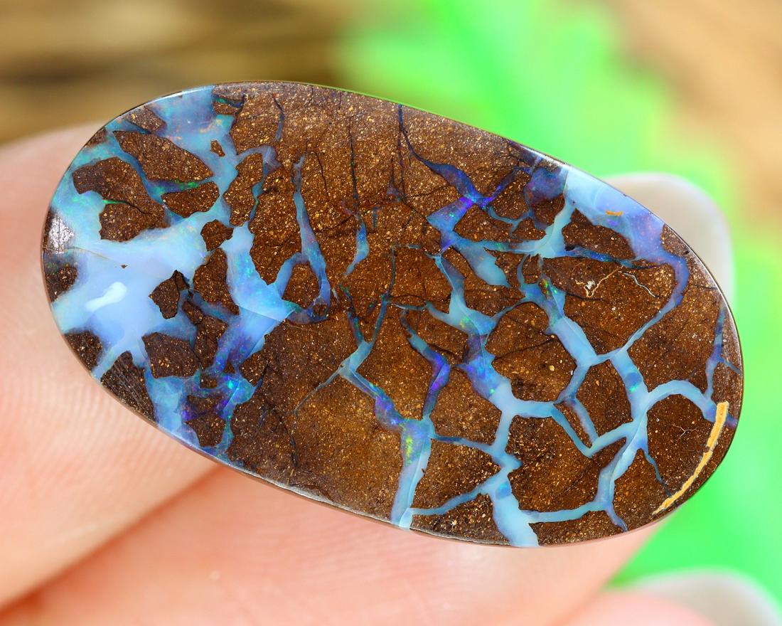13.15Ct Natural Loose Australian Koroit Yowah Boulder Opal Cabochon: Dimension: 23.4x13mm Natural History of Australian Opal & Mineral Auction by Thousand Planet Auction House featuring the beauty of Boulder Opal art in cabochon cutting and rough, well known Australian