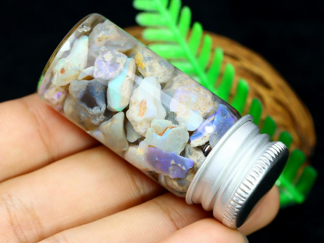 55Ct Natural Australian Lightning Ridge Black Opal Specimen Rough Jar (1 of 3)