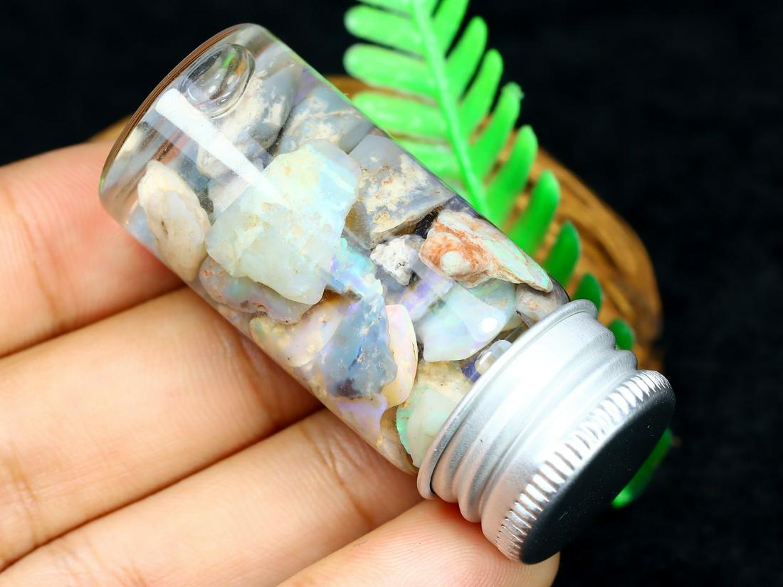 52Ct Natural Australian Lightning Ridge Black Opal Specimen Rough Jar (1 of 3)