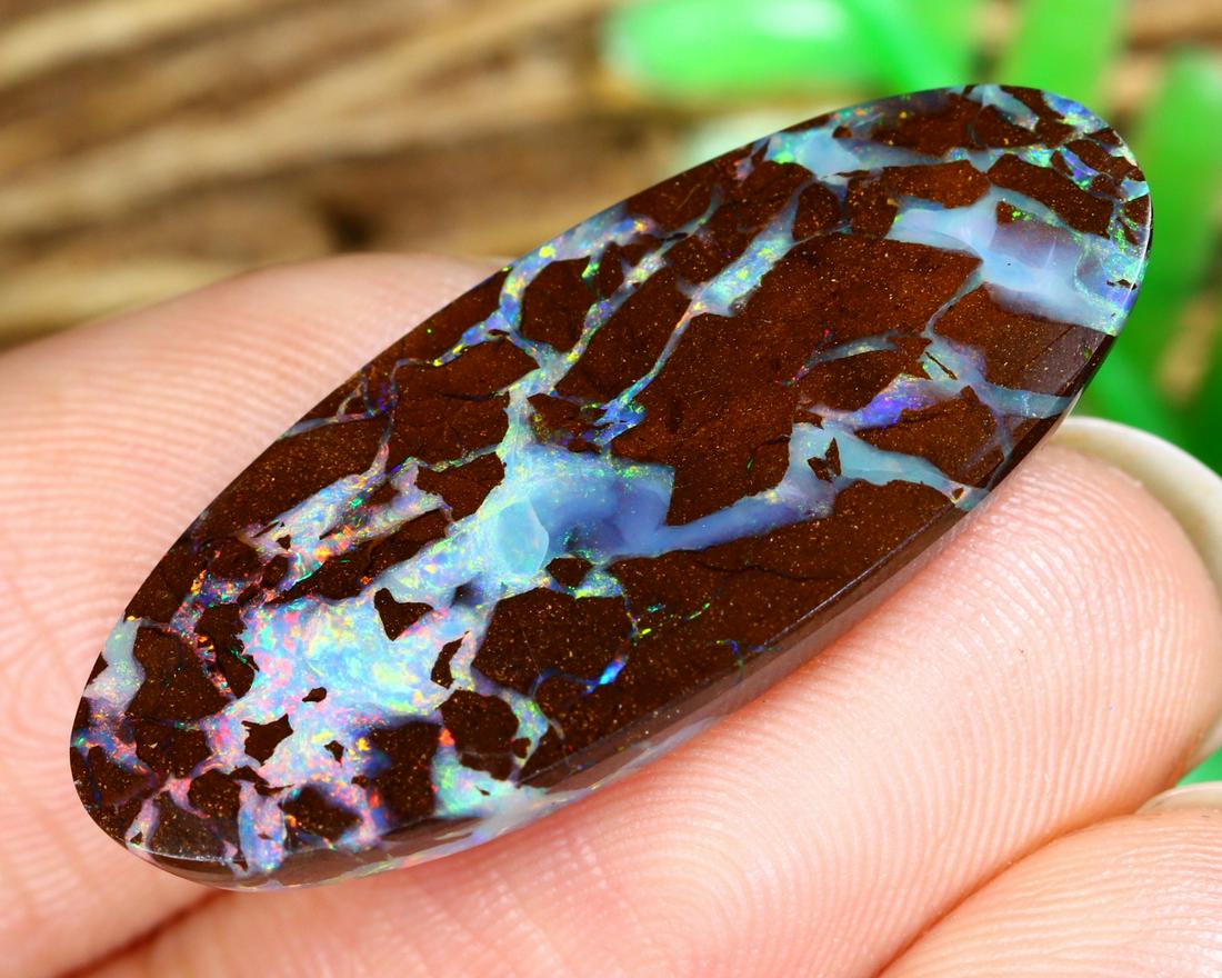 12Ct Natural Loose Australian Koroit Yowah Boulder Opal Cabochon: Dimension: 28.6x12mm Natural History of Australian Opal & Mineral Auction by Thousand Planet Auction House featuring the beauty of Boulder Opal art in cabochon cutting and rough, well known Australian